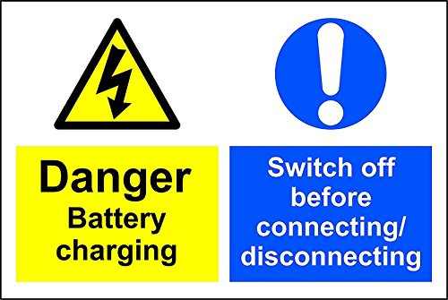 Shop warehouse signs Danger battery charging switch off before connecting disconnecting fork-lift vehicles safety sign - 3mm Aluminium sign 400mm x 300mm