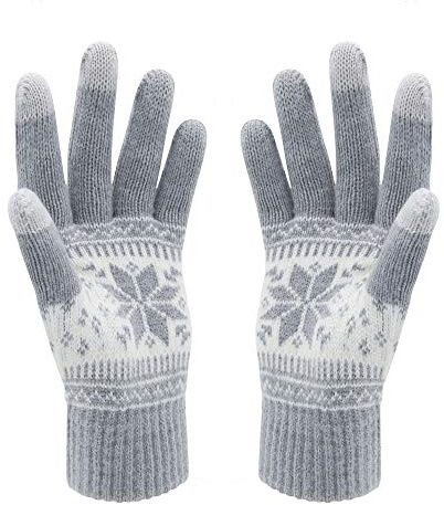 VENI MASEE Winter Lover Snow Print Keep Warm Touch Screen Gloves - Women, A1-womengrey, 20CM