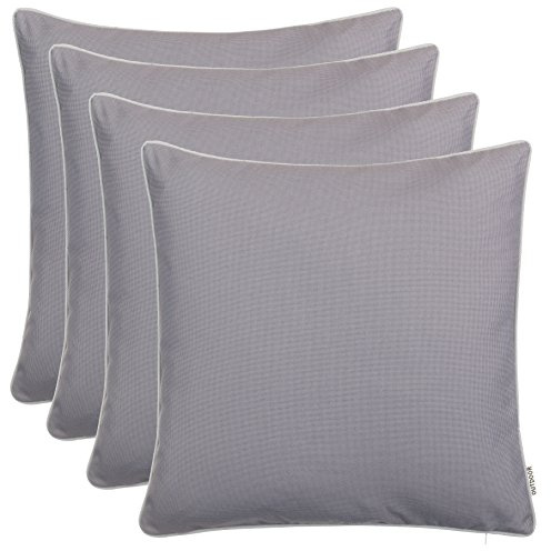 Brandsseller 4er Set Outdoor Kissen 45x45 cm – Wetterfeste Zierkissen mit Paspel – Wasserabweisende Gartenkissen & Dekokissen für draußen – Sofakissen für Balkon & Terrasse – Grau