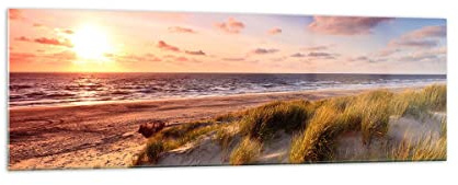 Bilder auf Glas 160x50cm Wandbild Glasdruck Landschaften Maritim - 3540 | Meer Strand Düne Panorama Groß XXL Modern Dekoration Wohnzimmer Schlafzimmer Küche Wanddeko Kunstdruck Art Wall Decor ARTTOR