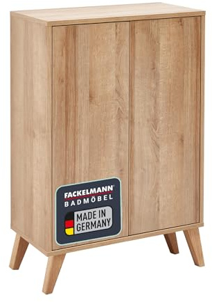FACKELMANN Finn Midischrank mit Füßen, 60 cm Breite, Helles Braun – Ideal für kleine Bäder und Gäste-WCs, Skandinavisches Design