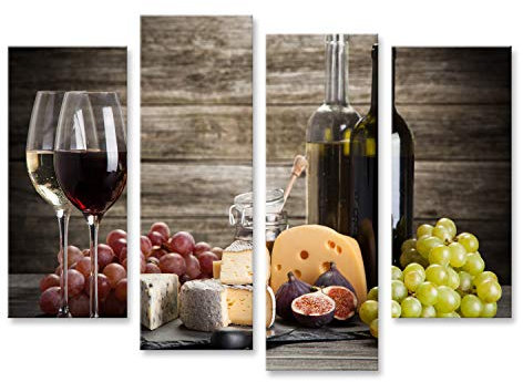 islandburner Bild auf Leinwand Wein Käse Stillleben Vor Holzwand Bilder Wandbilder Poster