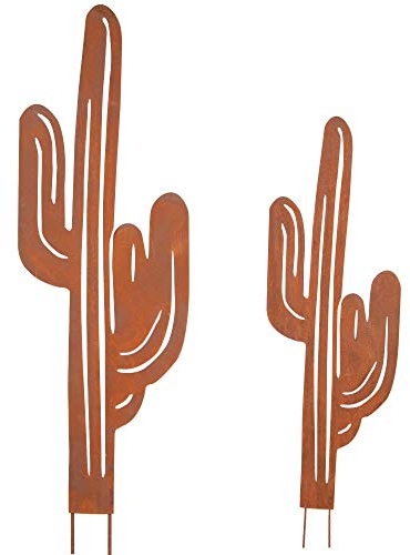UNUS Cactus, Decorazione da Giardino in Metallo Arrugginito, Effetto Ruggine per Terrazza o Balcone