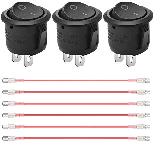 SUKUDON 3 Stück Kippschalter mit 6 rote Leitung Zwei Spannungsprüfpin（2 polig） rundlich schwarz 10 A/125 V, 6 A/250 V an und aus