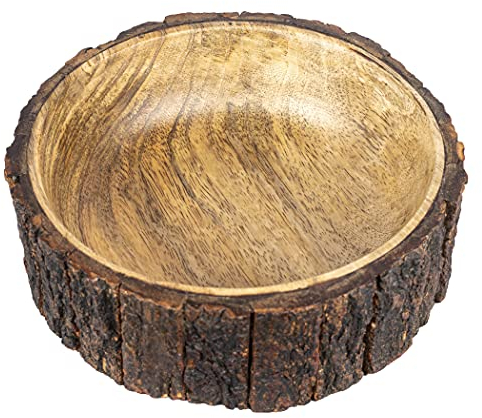GoCraft Mango Wood Decorative Bowl with Tree Bark - 7.5 x 2.75 - Rustic Handmade Wooden Bowl for Potpourri, Snacks, Nuts, Salad - Natural Centerpiece for Table Decoration