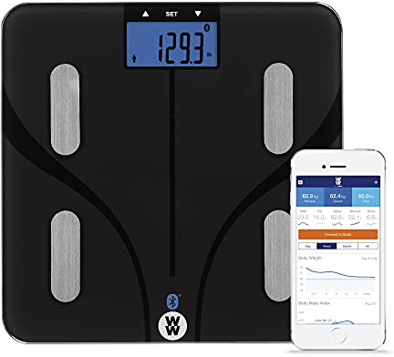Weight Watchers Scales by Conair Smart Scale for Body Weight, Digital Bluetooth Smart Bathroom Scale with Body Fat, Muscle, and BMI in Black