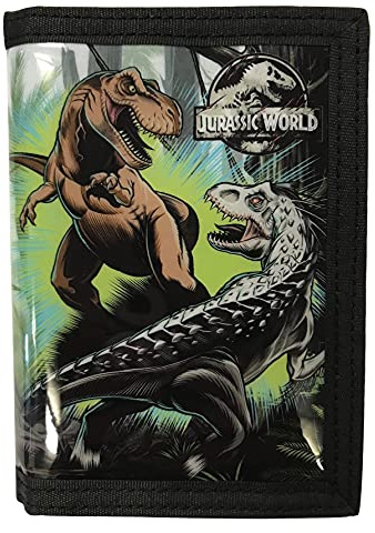 Scificollector Jurassic World Card and Coin Tri-Fold Wallet, Black Red, Ond-size