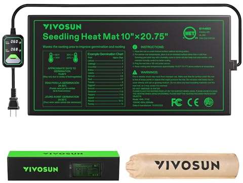 VIVOSUN Heizmatte Pflanzen 25,4x52,7cm mit Temperaturregler, Wasserdichte Pflanzen-Wärmematte UL & MET Zertifiziert, Setzling Heizmatte für Keimung, Hydrokultur, Zucht und Gewächshaus