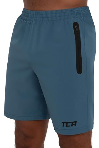 TCA Pantalones Cortos Elite Tech para Correr o Gimnasio con Bolsillos de Cremallera para Hombre - Azul Claro, L