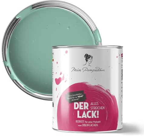 MissPompadour Möbellack Grün mit Jade 1 L, wasserbasiert | Seidenmatt, Made in Germany, einfache Verarbeitung ohne schleifen, hochdeckend, tropfarm, gleichmäßiges Ergebnis