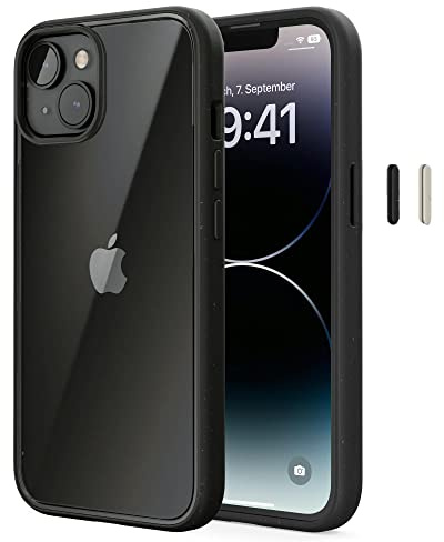 Woodcessories - Bio Clear Case transparent kompatibel mit iPhone 14 Hülle durchsichtig, iPhone 13 Hülle, schwarz, Nachhaltig