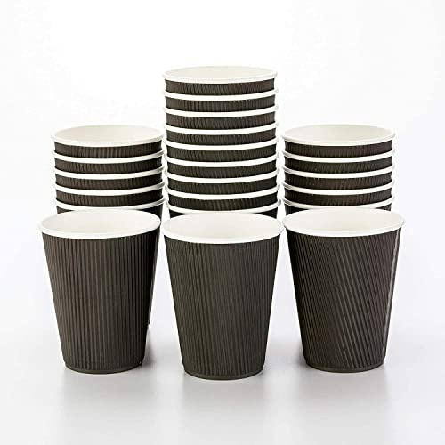 HOT BARGAINS Triple Wall Black Paper Coffee Cups, 12oz/360ml Disposable Ripple Cups, Pack of 100