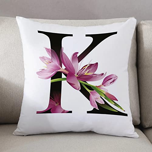 Kissenbezug 50 x 50 cm,Buchstabe K, blühende Kaffir-Lilie mit lebhaften grünen Stiel K Zeichen Nat,Dekor Kissenhülle Kissenbezüge mit Verstecktem Reißverschluss, Couchkissen,Sofakissen Kopfkissenbezug