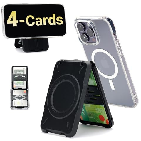 PROfezzion Porte-Cartes avec MagSafe, Double Face Magnétique Portefeuille Coque Rigide Wallet pour iPhone 17 16 15 14 13 Pro Max Coque MagSafe & Tous Les Téléphones, Blocage RFID, Maintien 4 Cartes