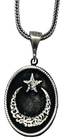 Generisch AY YILDIZ Kelime-i Tevhid & 60 cm Fuchsschwanz Kette 925 Sterling Silber Halskette AYYILDIZ Türk Gümüş Kolye Türkiye Bayrak Göktürk Vatan OSMANLI Türkei Kette Ay yildiz Anhänger