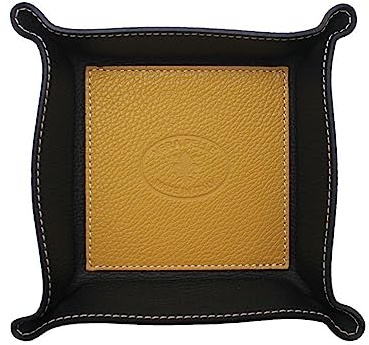 FrasiBags Vaciabolsillos de Cuero Made in Italy, Bandeja de Valet Porta Objetos de Piel Cuadrada (Mostaza)