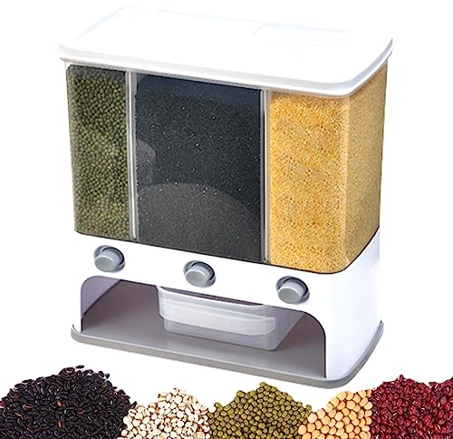 Syfunlv Kitchen Dry Food Dispenser, Cereal Grain Rice Dispenser, Wall-Mounted Dry Food Dispenser, Transparent Dry Food Storage Containers with Lid For Candy, Nuts, Beans, 30.5 * 29.5 * 15.5cm (Grey)