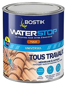 Bostik Waterstop - Membrane d'Étanchéité Toiture, Gouttières et Murs - Réparation Fuites, Infiltrations & Fissures - Résistant UV & Intempéries - Couleur : tuile - Pôt 1kg