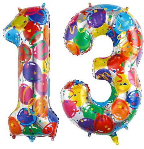 Ponmoo 40 inches Foil Balloons Numbers 13/31 Multicolour (101cm), Inflatable Helium or Air, Giant Balloon Number 0-9, 10-29, 30-100, Grand Balloons for Anniversary Wedding Birthday Party Decoration