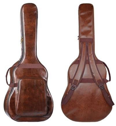 IOFIT 40/41 Zoll wasserdichter, verdickter PU-Leder-Gitarren-Rucksack, Tragetasche, Gitarrenkoffer, Musikinstrumenten-Zubehör (Color : Brown, Größe : 40/41 In)