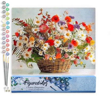 Figured'Art Malen Nach Zahlen Erwachsene Farbiger Blumenstrauß - Paint by Numbers Basteln DIY Bastelset 40x50cm ohne Holzrahmen