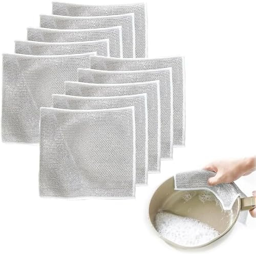 Qklovni Multifunktionales Geschirrtuch aus Draht, kratzfest, für nass und trocken, geeignet für Geschirr, Waschbecken, Theken, Herdplatten (10 Stück)