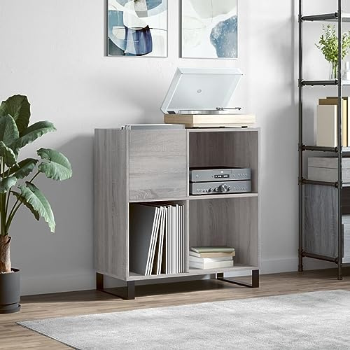 prissent Mehrschichtige Schallplattenhalter Mobile Schallplatten Vinyl Regal CD Bücherregal Schmales Bücherregal TV-Möbel Wohnzimmer Lowboard Bücherregal Holz Schrank CD-Ständer Grau Sonoma 84,5x38x89