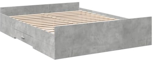 vidaXL Cama con Cajones, Somier Doble de Invitados, Estructura de Cama, Mueble para Dormitorio, Madera de Ingeniería Gris Hormigón 150x200 cm