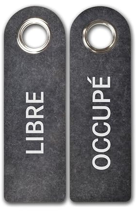 2xTürgriffschilder franz. LIBRE/OCCUPÉ in dunkelgrau - 27 x 8,5cm - Hochwertig aus Polyfilz gefertigt - Metallösen garantieren Langlebigkeit - Frei/Besetzt Schilder - Wasserabweisend - Türschild