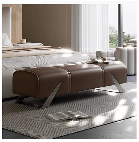 Bank am Bettende Eingangsbank, Schlafzimmerbank, gepolsterte Bettbank, weiche Innenbank, Massivholz-Innenbank for Foyer Bänke für Wohnzimmer, Foyer, Mudroom, Flur(Color:Bruin,Size:150*45*42cm)
