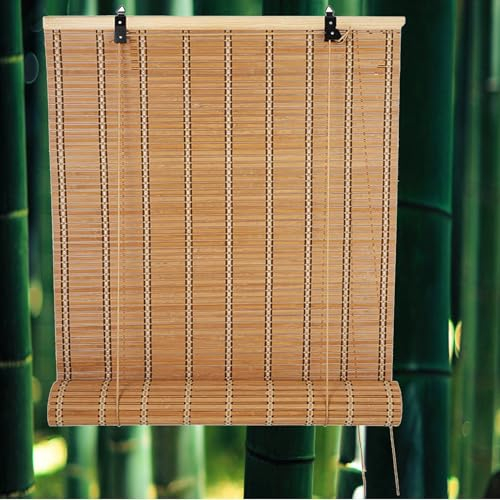 Bambusrollo Anpassbar,Rollläden für Fenster 75% Verdunkelungsrollo Bambus Natürliche Bambus Vorhänge,Sonnenschutz und Sichtschutz Rollo für Drinnen Draußen