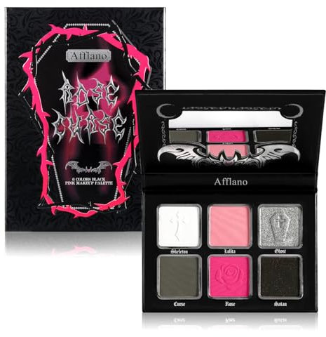 Afflano Pink Goth Eyeshadow Palette, Pink Smokey Eyes Makeup Eyeshadow Pallet With Mirror, for Goth Girls and Women Long Lasting Daily Valentine makeup, Dark Emo Halloween Clown SFX Gothic Looks