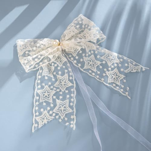 LXZSMH legacci per Tende, legacci per Tende, Fermatenda for Tende con Fiocco in Pizzo, Confezione da 2, Stelle Ricamate, fermacravatte for Tende, fermatenda Decorativo for Tende for Matrimoni