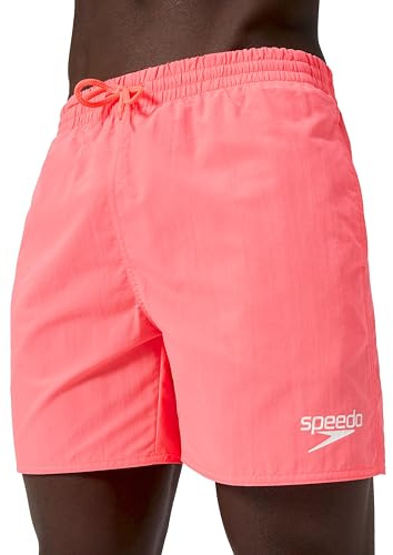 Speedo Men's 16 Watershort Swiming Trunks| Quick Dry | Comfortable Fit | Clasic Style | Drawstring Waist, Black/Neon Coral, L