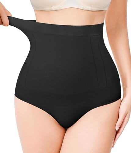 KUMAYES Braga Faja Reductora Mujer Invisible Cintura Alta Braguitas Moldeadoras de Barriga Levanta Glúteos Faja Sin Costuras Ajustable con de Hombro (FR/ES, Letras, XL, Regular, Regular, Negro)