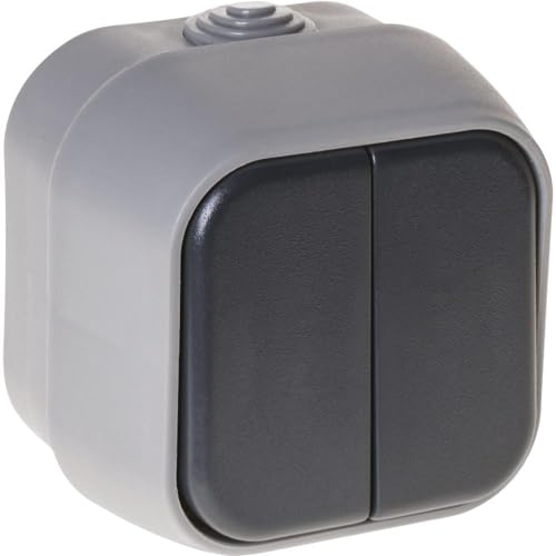 Interruptor Doble IP54 Gris 7x7x5 cm - Ideal para controlar la luz en espacios interiores y exteriores, resistente al polvo y agua.