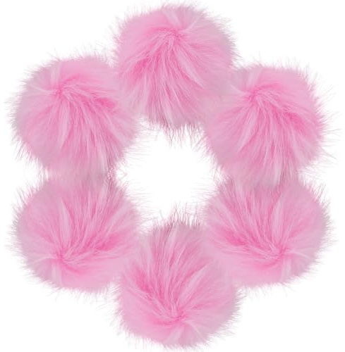 SOFPLATE 6 Stück Kunstpelz Pompons Rosa Gehäkelter Hut Pompon Mit Metall Druckknopf Abnehmbar 3.94 Zoll Flauschige Faser Kleine Bälle Handgefertigtes Zubehör Für DIY Hüte Schuhe Schals Taschen Charms