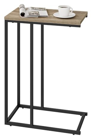 WOLTU Beistelltisch,Couchtisch C Form，Sofa Tisch mit Metallgestell | Graue Holzoptik + Schwarz,einfache montage,bis 10 kg,für Kaffee und Laptop,für Wohnzimmer,Schlafzimmer ,Büro