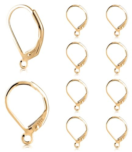 10 Pezzi Ganci per Orecchini a Monachella in Argento Sterling 925, Ganci per Orecchini a Monachella Ipoallergenici con Chiusura a Monachella per la Creazione di Gioielli (Oro)