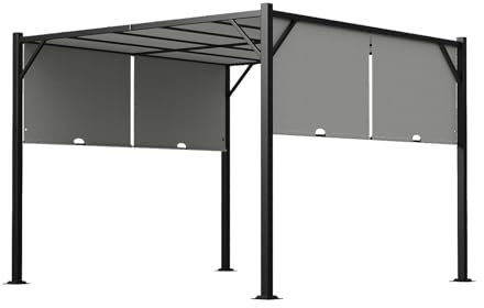 The Fellie 3M x 3M Metal Pergola with Sliding Roof, Outdoor Garden Gazebos Waterproof, Metal Pergola for Garden, Party, Patio, 300x300x220 cm, Light Grey,