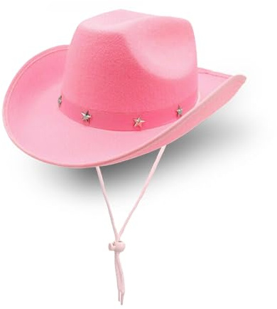 MYKAGS Cowgirlhut, Westernhut, Damenhut, Westernhut, Filzhut mit breiter Krempe und verstellbarem Kordelzug, Wild-West-Kostüm-Accessoire, Cowboy-Party, Pink