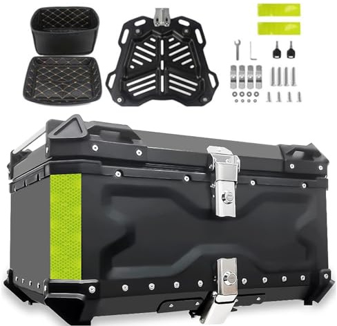 Boîte De Moto en Aluminium Bagages De Moto, 28l 36l 45l 55l 65l 80l 100l Boîte De Rangement pour Casque avec Serrure De Sécurité, pour Le Casque De Magasin Grand Bagage, étui, Black, 28L