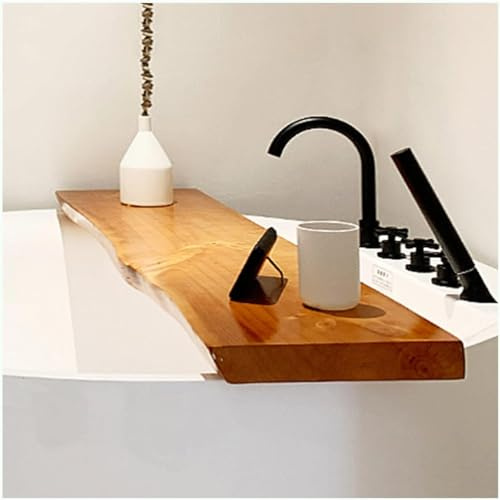 Bandeja de bañera – Estante grueso impermeable de madera maciza para leer, sostener tabletas, libros y velas en el baño