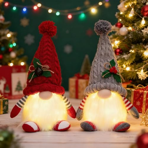 Mineup 2 Pezzi Gnomo Natale con LED, 28cm Gnomi Natalizi Luminosi, Decorazione Natalizia, Elfo Babbo Natale Peluche, Decorazioni Natalizie di Gnomi, Natal Decorazioni Casa per Albero Natal Tavolo