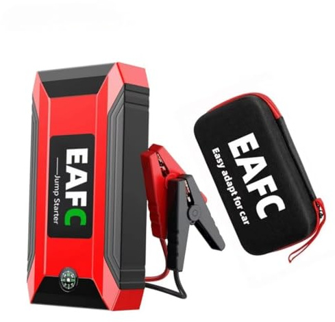 Arrancador de batería para Coche EAFCAuto de 12V 600A/1200A, Cargador de Emergencia, luz LED SOS para Uso en emergencias, Dispositivo de Arranque, para Gasolina de 4,0 L/diésel de 2,0 L (Rojo+Caja)