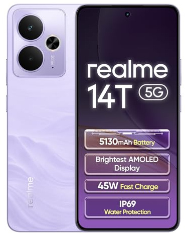 realme 14T 5G Smartphone 8Go+256Go, Purple | Batterie 5130mAh, Charge rapide, Écran 6,67 pouces, 120Hz, Appareil photo IA 50MP, Dimensity 6300, IP69