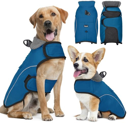 Nasjac Warm Hundemantel für den Winter - Verstellbare, mit Fleece gefütterte Hundeschneejacke mit reflektierenden Streifen und Taschen, Wasserabweisende Kälteschutzweste für mittelgroße bis große