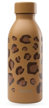 Qwetch ICON - Botella isotérmica de 500 ml de leopardo camel, diseño compacto y elegante de acero inoxidable reciclado, 24 horas frías y 12 horas cálidas, impermeable