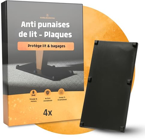 Lot de 4 plaques anti punaises de lit avec 10% géraniol – Protection préventive longue durée jusqu’à 8 semaines – Répulsif efficace pour lit, matelas et chambre – Alternative aux pièges