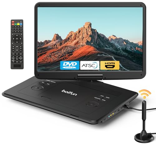 17,5 Zoll Tragbarer Fernseher mit Integriertem DVD-Player, Digitalem DVB-T2-Tuner, Akku, HDMI-Eingang, FM-Radio, USB-Anschluss, SD-Kartensteckplatz und AV-Ausgang